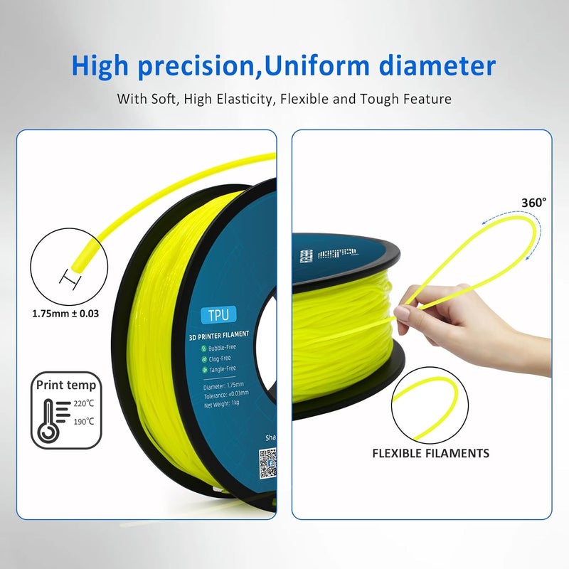 Geeetech TPU Filament 1.75mm, Shore 95A Flexible 3D Printer Filament with High Elasticity, 1KG (2.2lbs) Spool, Dimensional Accuracy ±0.03mm, Fits Most FDM Printers (Yellow) - Image 4